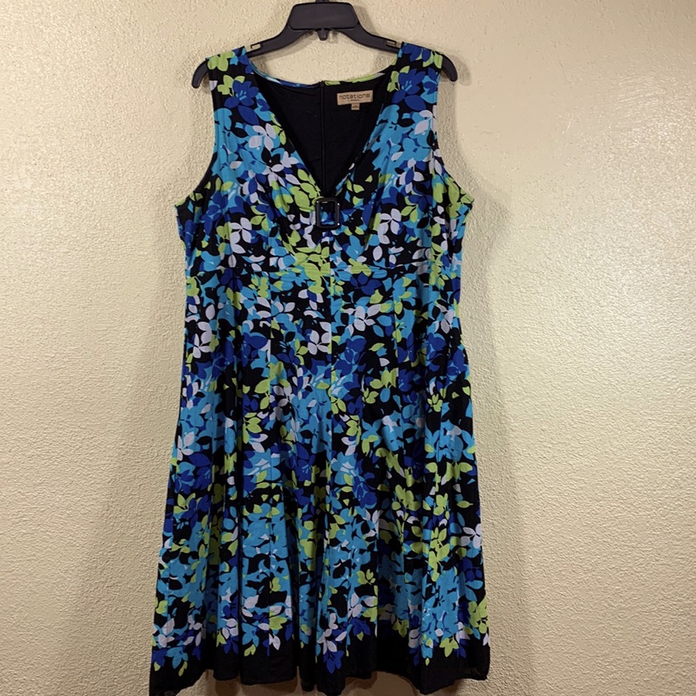 Notations Dress Sleeveless Floral Black Blue White 1X Back Zipper Lined